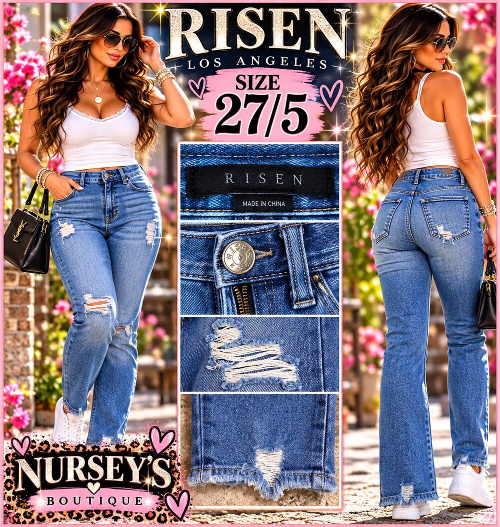 Risen RDP1485 Skinny Jeans Womens 27/5 Distressed Medium Wash Stretch Denim